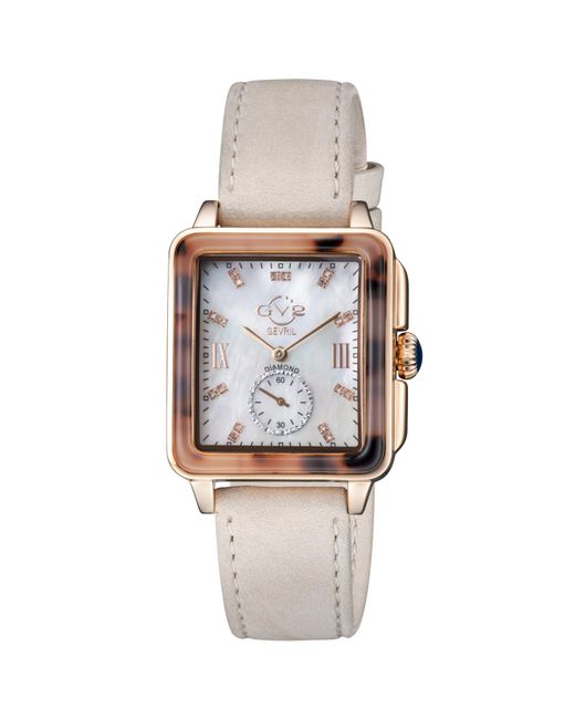 Gv2 Natural Bari Tortoise Rg Case Mother Of Pearl Dial Suede Strap Watch