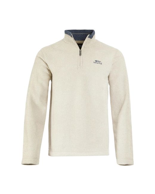 Weird Fish White Grid Embroidered Eco Fleece Quarter Zip for men