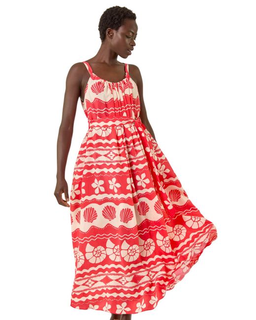 Roman Red Shell Print Strap Maxi Dress