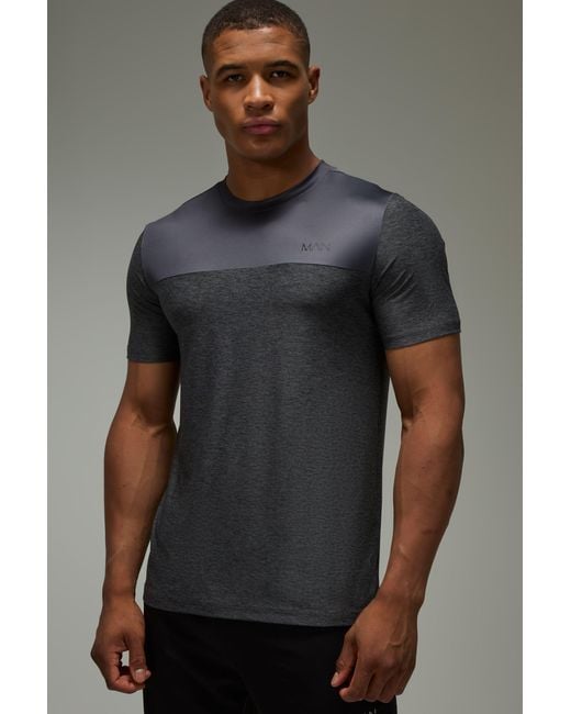 BoohooMAN Gray Active Performance Regular Fit Marl T-Shirt for men