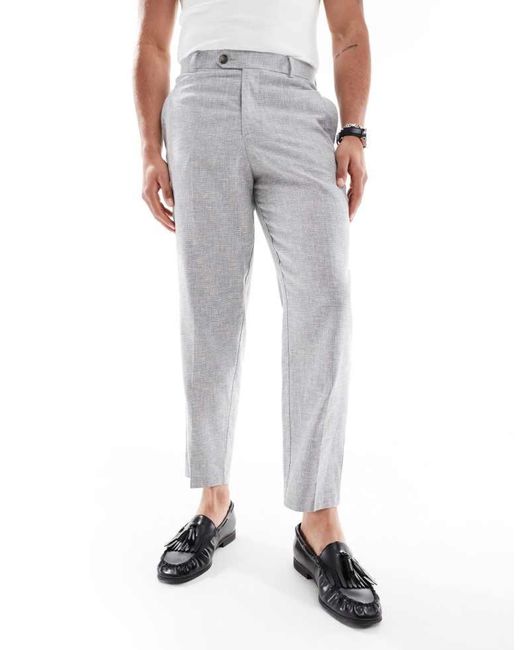 ASOS White Relaxed Tapered Fit Suit Trousers With Linen Cotton for men