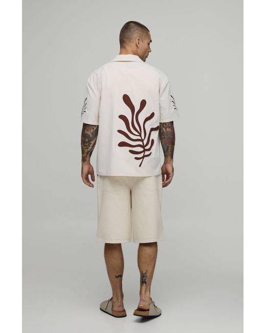 BoohooMAN Natural Oversized Boxy Palm Applique Shirt for men