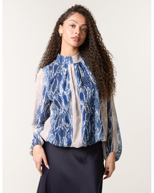 Blue Vanilla Blue Snake Skin High Neck Blouse