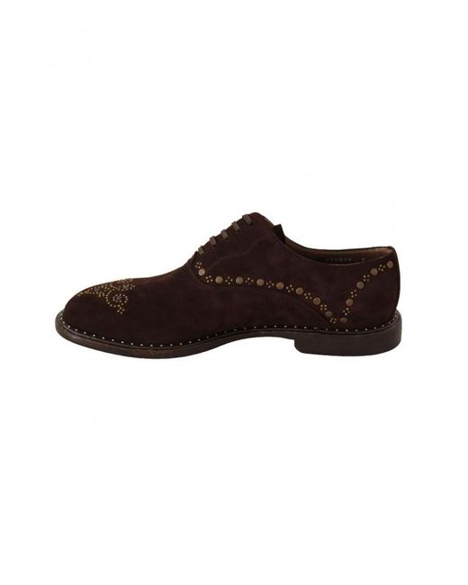 Dolce & Gabbana Brown Suede Marsala Derby Studded Shoes Leather for men