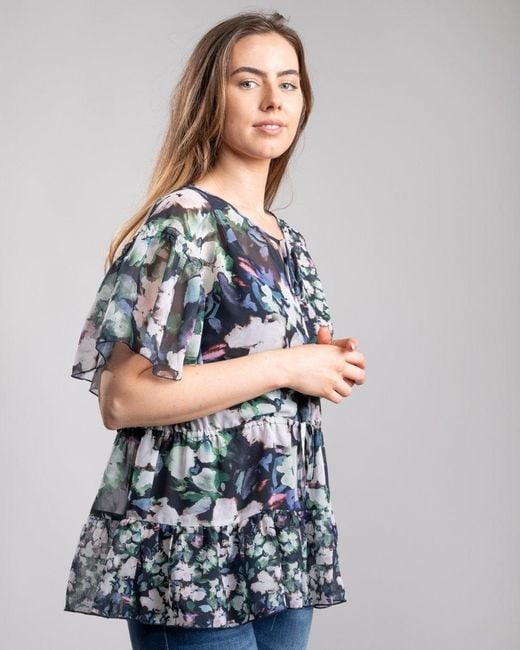 French Connection Gray Dreda Georgette Wrap Top