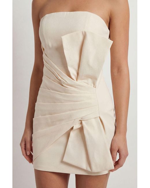 MissPap Natural Bandeau Structured Bow Twill Mini Dress