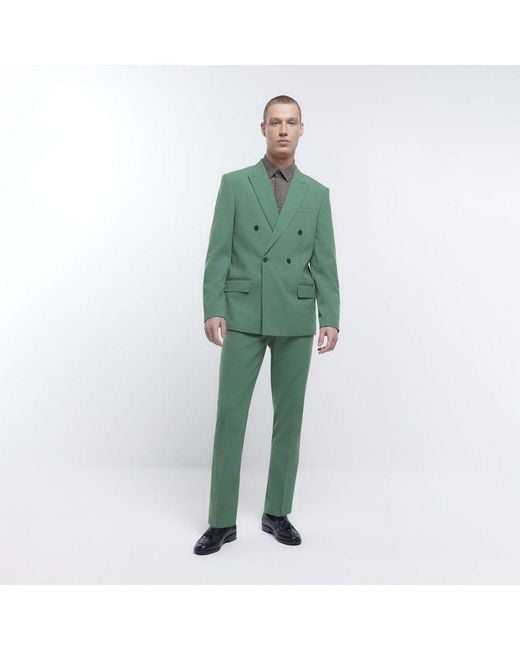 River Island Suit Trousers Green Slim Fit Peak for men