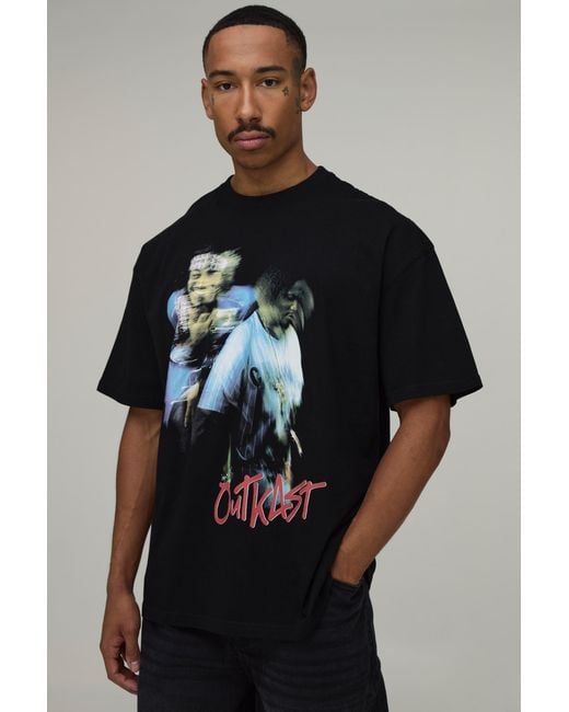 BoohooMAN Black Oversized Outkast License Print T-Shirt for men
