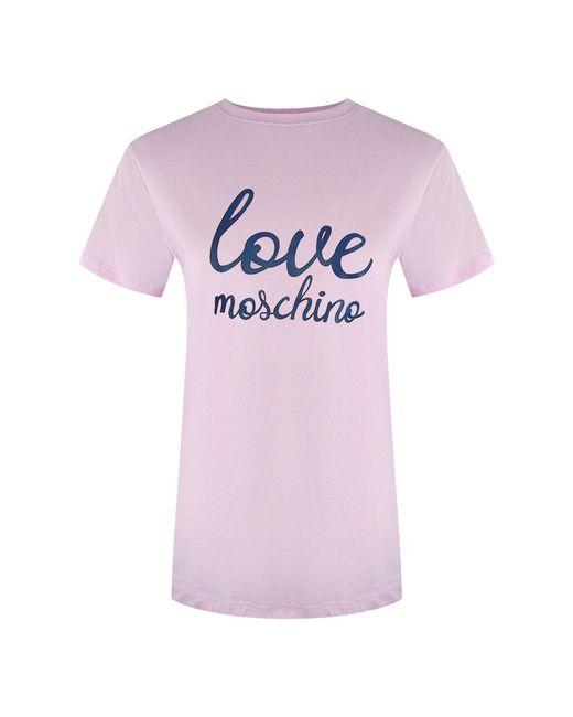 Moschino Pink Love Cursive Logo T-Shirt Cotton
