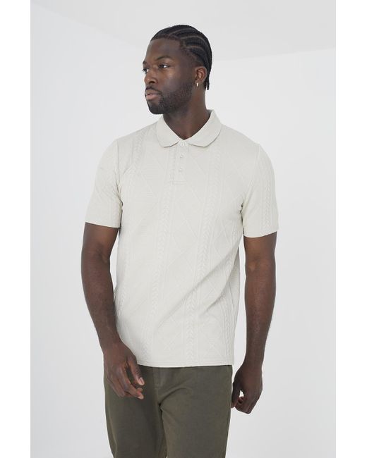 Brave Soul White Light 'Brandon' Short Sleeve Jacquard Polo Shirt for men