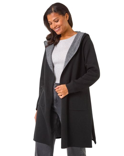 Roman Black Contrast Hooded Longline Cardigan
