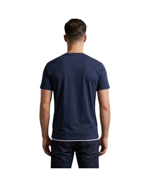 Other Blue T Shirts Short Sleeve Layered Collar Crew Neck Summer Basic Tee Pullover for men