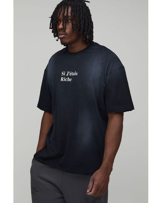 BoohooMAN Blue Tall Oversized Gothic Spray Washed Distressed Printed T-Shirt for men