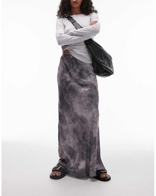 TOPSHOP Gray Satin Bias Maxi Skirt