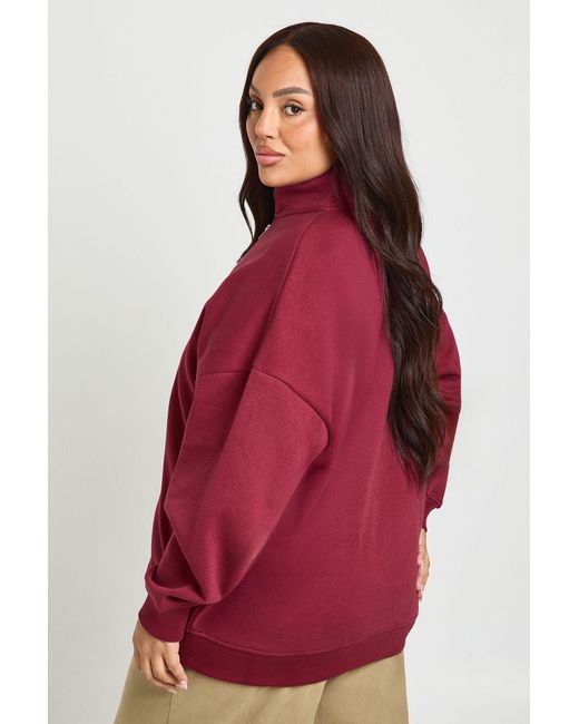 Boohoo Red Plus Oversized Half Zip Sweatshirt