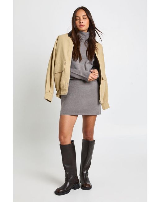 Boohoo Gray Roll Neck Chunky Knit Mini Dress