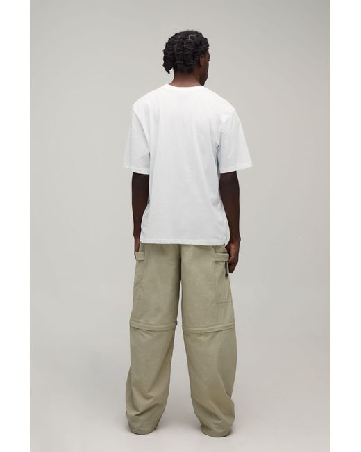 BoohooMAN Green Baggy Fit Zip Off Cargo Utility Track Pants for men