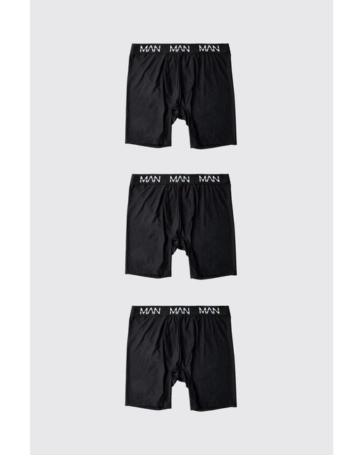 BoohooMAN Black Active Performance 7Inch 3 Pack Long Boxer for men