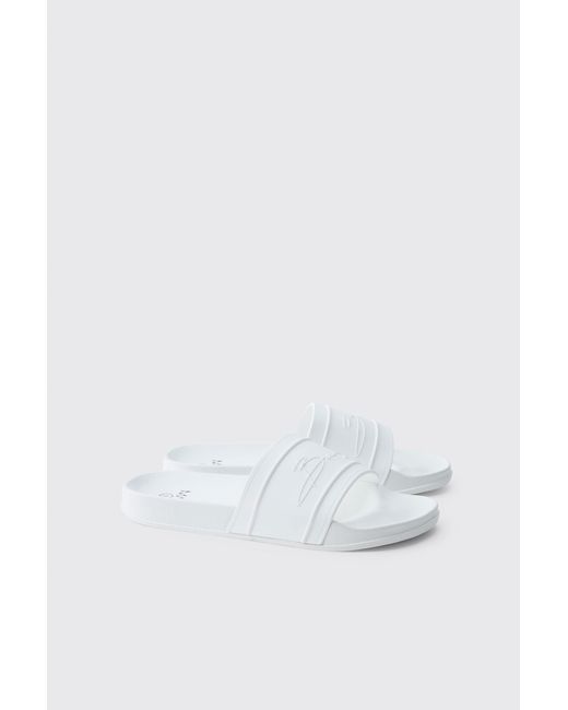 BoohooMAN White Bm Autograph Sliders for men