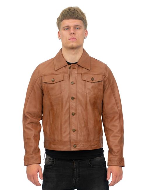 Infinity Leather Brown Retro Trucker Jacket-Constantine for men