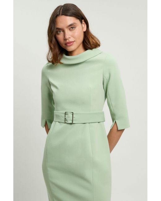 Karen Millen Green Tailored Roll Neck Pencil Midi Dress