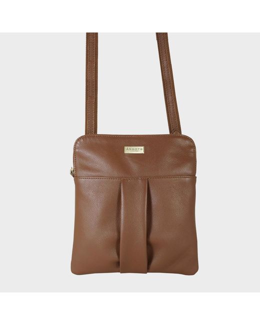 Assots London Brown 'elsie' Tan Pebble Grain Leather Zip Top Crossbody Bag