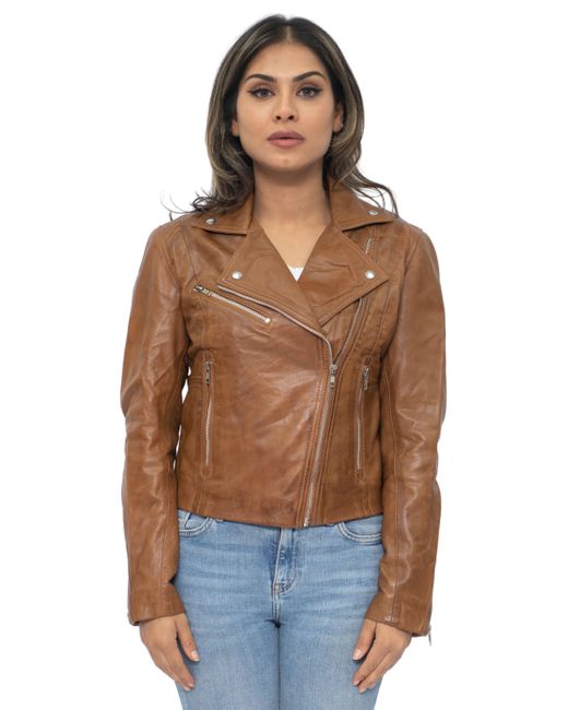 Infinity Leather Brown Biker Jacket-Zanzibar