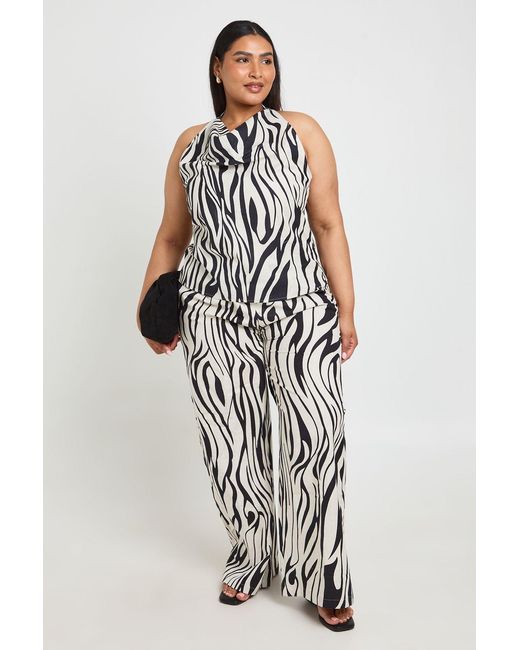 Boohoo White Plus Zebra Linen Cowl Neck Top