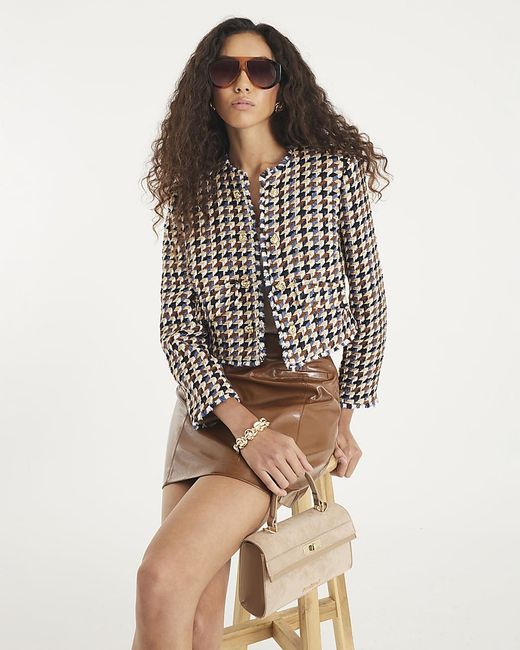 River Island Natural Trophy Jacket Boucle Check