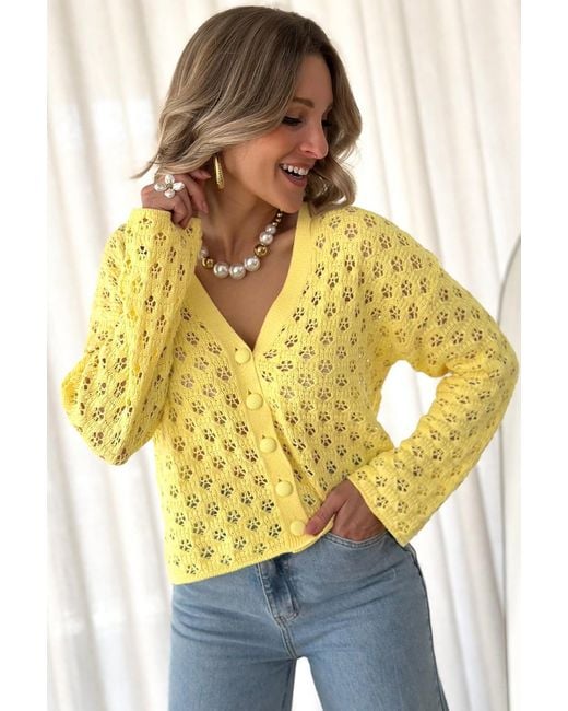 Azura Exchange Dames Gele Kant Gebreide Cardigan in het Yellow