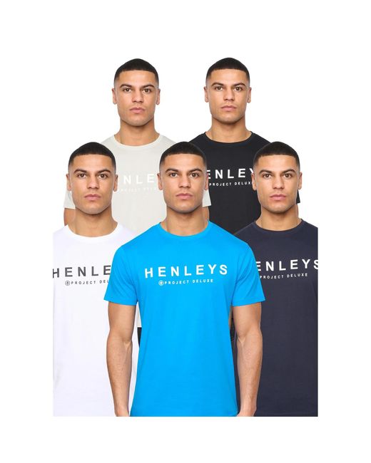 Henleys Blue Henyfront T-Shirt (Pack Of 5) /Light/Dark) Cotton for men