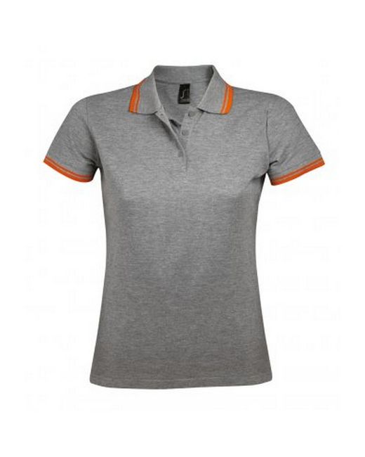 Sol's Gray Ladies Pasadena Tipped Short Sleeve Pique Polo Shirt Marl/ Cotton