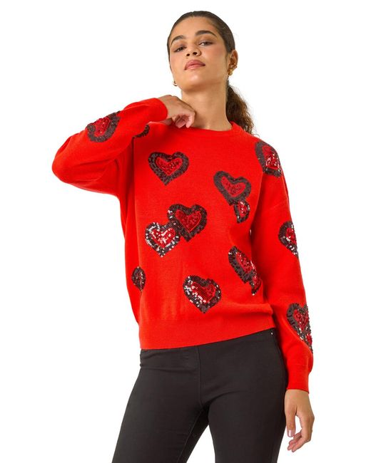 Roman Red Heart Sequin Detail Knit Jumper