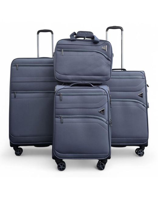 Infinity Leather Blue Lightweight Soft Dual 4 Wheel Cabin Luggage Suitcase Set