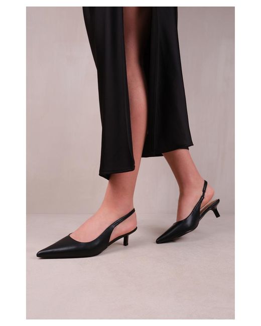 Where's That From Black 'New' Form Low Kitten Heels With Pointed Toe & Elastic Slingback