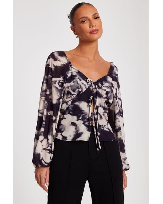 Quiz Black Marble Print Tie Front Top