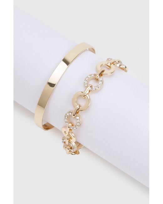Boohoo White Embellished Link Bangle & Bracelet