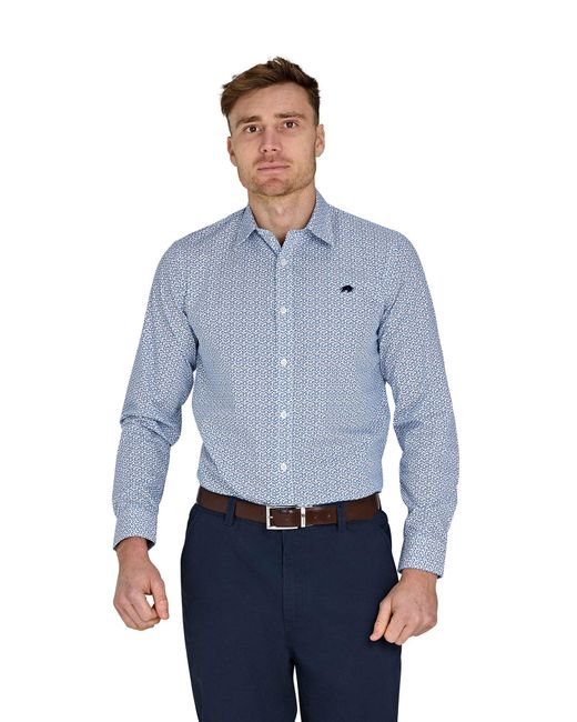 Raging Bull Blue Long Sleeve Pentagon Pattern Cotton Poplin Shirt for men