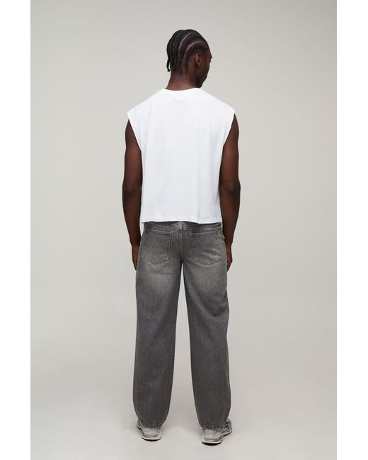 BoohooMAN White Tall Oversized Boxy Star Graffiti Print Tank for men