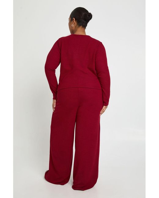 Boohoo Red Plus Rib Button Cardigan And Trouser Co-Ord