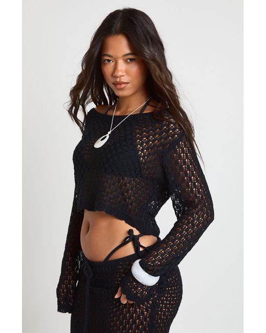 Boohoo Black Crochet Slouchy Beach Crop Top