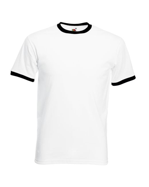 Fruit Of The Loom White Ringer Short Sleeve T-Shirt Cotton for men