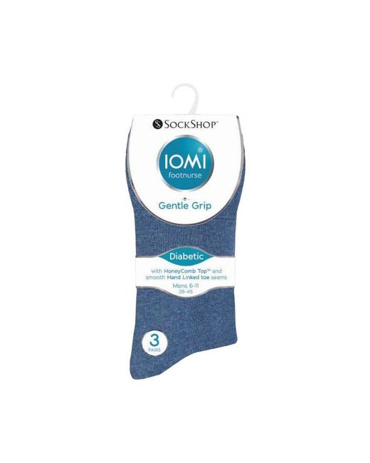 IOMI Blue 6 Pack Non Elastic Diabetic Socks With Hand Linked Toe Seams for men