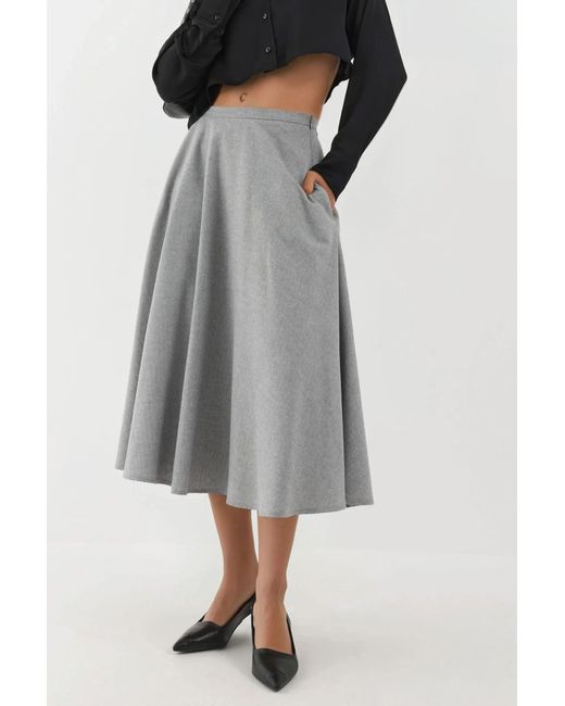 Hiccup Gray High Waist Midi A-Form Skirt With Zipper Closure