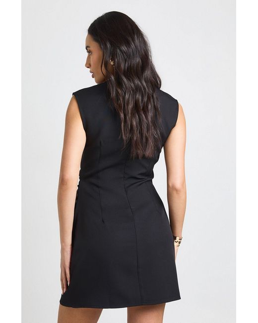 Boohoo Black Shoulder Pad Ruched Waist Mini Dress