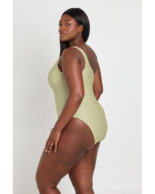 Boohoo Green Plus Textured One Shoulder Swimsuit