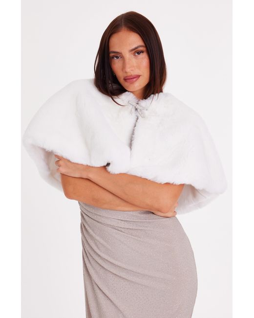 Quiz White Bow Detail Faux Fur Wrap