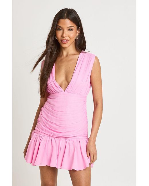 Boohoo Pink Chiffon Plunge Front Mini Dress