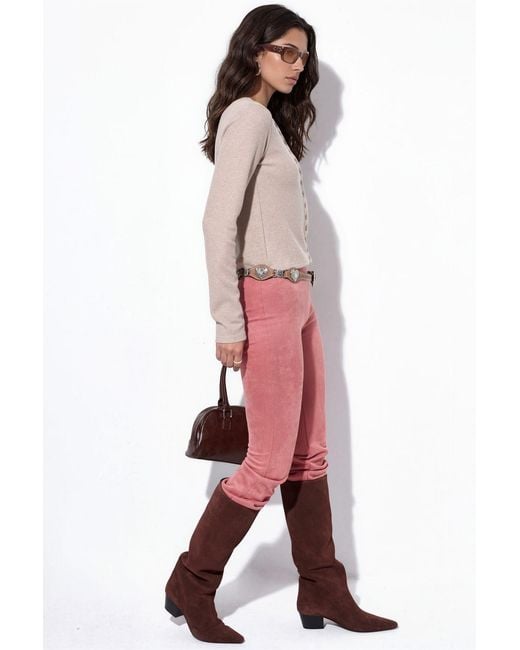 Busem Red Cropped Ribbed Button Cardigan