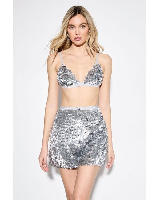 MissPap Gray Premium Mixed Sequin Embellished Bralet